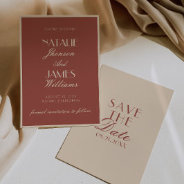 Classy Auburn Beige Old Money Fancy Wedding セーブザデート