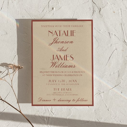 Classy Auburn Copper Old Money Luxury Wedding 招待状