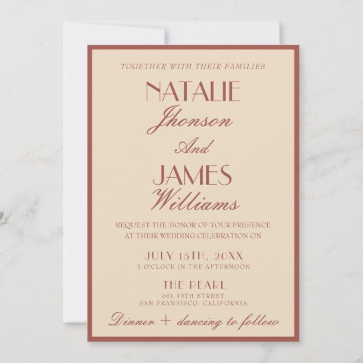 Classy Auburn Copper Old Money Luxury Wedding 招待状 (正面)