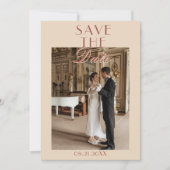 Classy Auburn Cream Old Money Photo Wedding セーブザデート (正面)