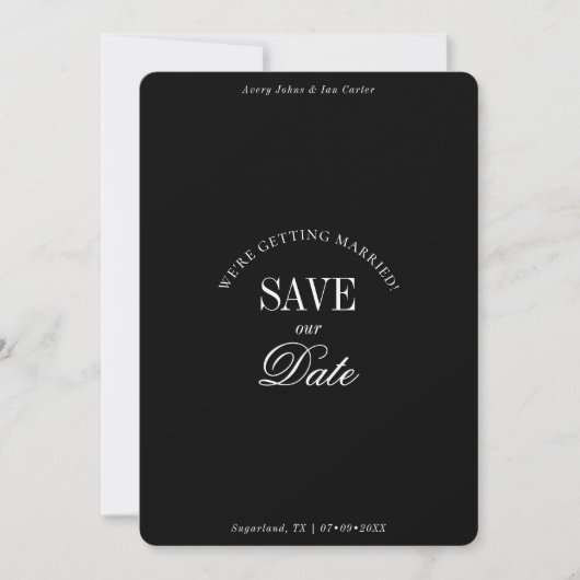 Classy Black and White Elegant Save the Date Card セーブザデート (正面)