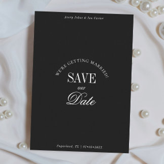 Classy Black and White Elegant Save the Date Card セーブザデート