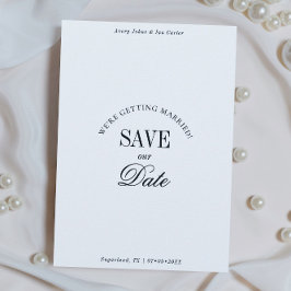 Classy Black and White Elegant Save the Date Card セーブザデート