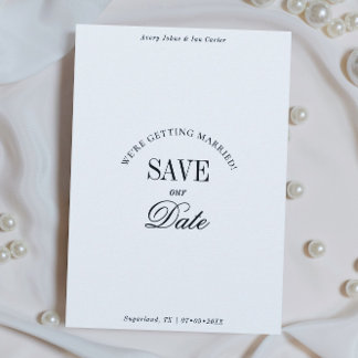 Classy Black and White Elegant Save the Date Card セーブザデート