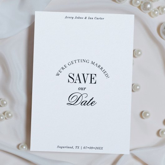 Classy Black and White Elegant Save the Date Card セーブザデート