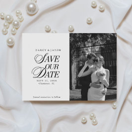 Classy Black and White Elegant Save the Date Card セーブザデート