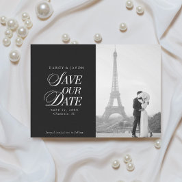 Classy Black and White Elegant Save the Date Card セーブザデート