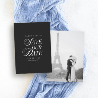 Classy Black and White Elegant Save the Date Card セーブザデート