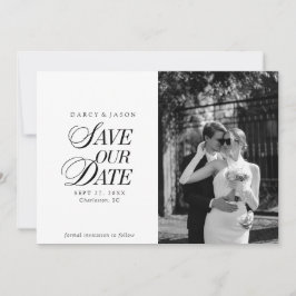 Classy Black and White Elegant Save the Date Card セーブザデート