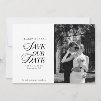 Classy Black and White Elegant Save the Date Card セーブザデート