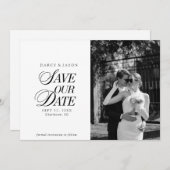 Classy Black and White Elegant Save the Date Card セーブザデート (正面/裏面)