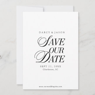 Classy Black and White Elegant Save the Date Card セーブザデート