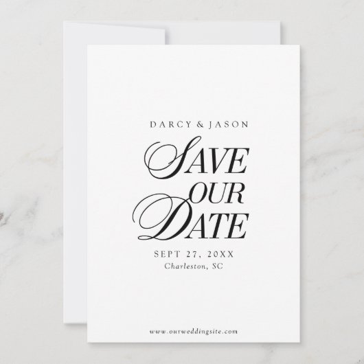 Classy Black and White Elegant Save the Date Card セーブザデート (正面)