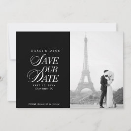 Classy Black and White Elegant Save the Date Card セーブザデート