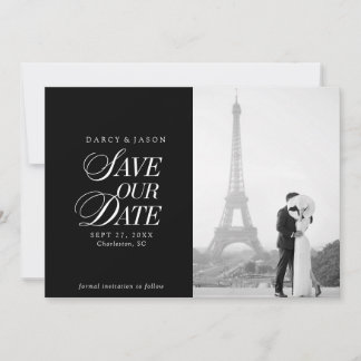 Classy Black and White Elegant Save the Date Card セーブザデート