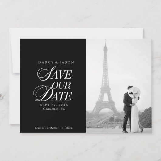 Classy Black and White Elegant Save the Date Card セーブザデート (正面)