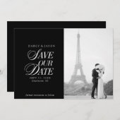 Classy Black and White Elegant Save the Date Card セーブザデート (正面/裏面)