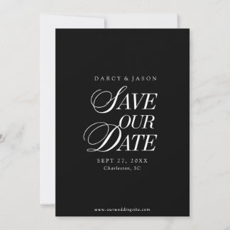 Classy Black and White Elegant Save the Date Card セーブザデート