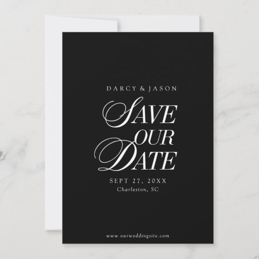 Classy Black and White Elegant Save the Date Card セーブザデート (正面)