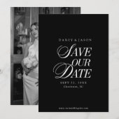 Classy Black and White Elegant Save the Date Card セーブザデート (正面/裏面)