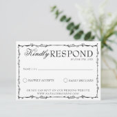 Classy Black And White Floral Boho Fancy Wedding 出欠カード (スタンド正面)