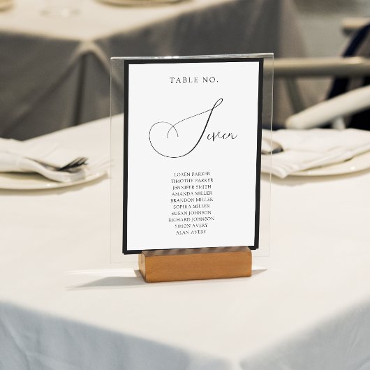 Classy Black Border Script Wedding Seating Chart テーブルナンバー