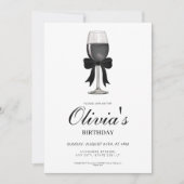 Classy black bow birthday party 招待状 (正面)