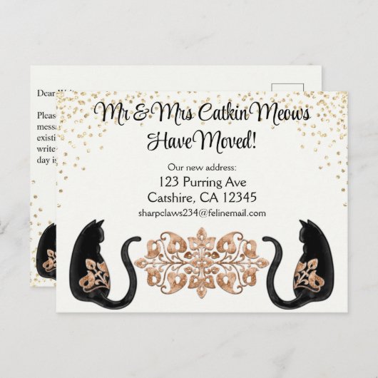 Classy Black Cat、引っ越しました、新しいアドレス ポストカード (正面/裏面)