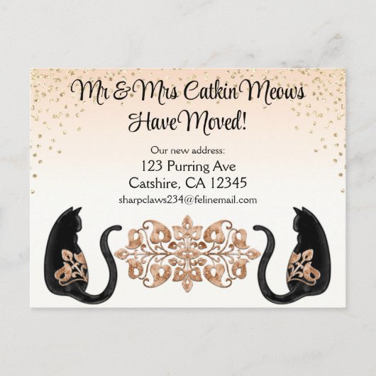 Classy Black Cat、引っ越しました、New Address Postcar ポストカード (正面)