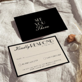 Classy Black Cream Old Money Fancy Luxury Wedding 出欠カード