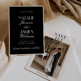 Classy Black Cream Old Money Photo Wedding セーブザデート