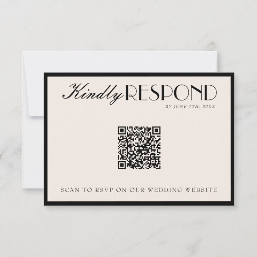 Classy Black Cream Old Money QR Code Wedding 出欠カード (正面)