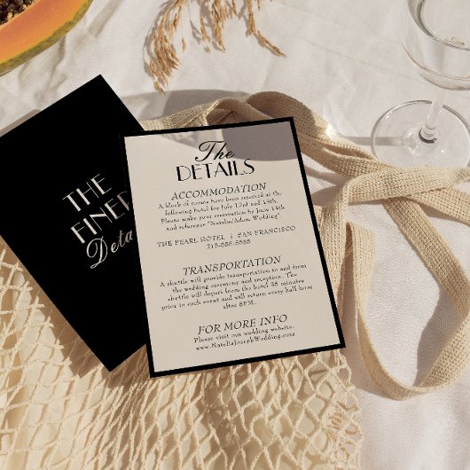 Classy Black Cream Old Money Wedding Details エンクロージャーカード