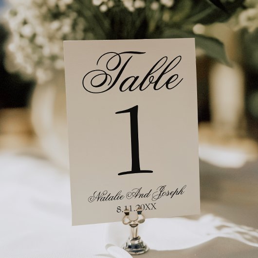 Classy Black Cream Old Money Wedding Table Number 招待状
