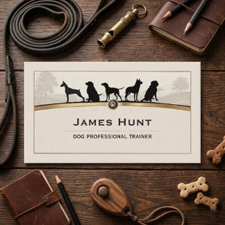 Classy Black Gold Dog Trainer Puppy Business Card 名刺