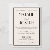 Classy Black Ivory Old Money Retro QR Code Wedding 招待状 (正面)