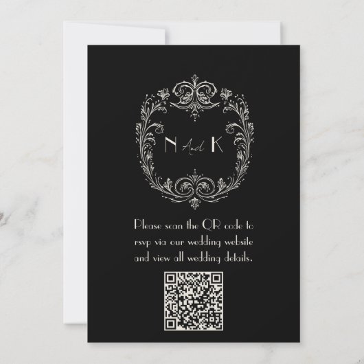 Classy Black Ivory Old Money Retro QR Code Wedding 招待状 (裏面)