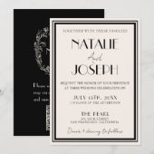 Classy Black Ivory Old Money Retro QR Code Wedding 招待状 (正面/裏面)