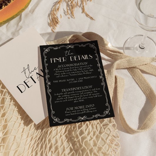 Classy Black Ivory Old Money Retro Wedding Details エンクロージャーカード