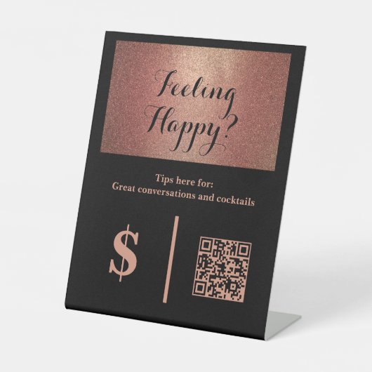 Classy Black Tip Your Bartender QR Code  台座サイン (正面)