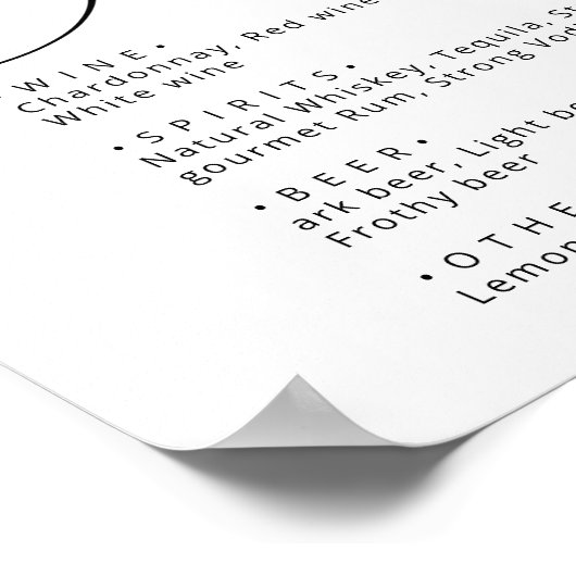 Classy Black white Calligraphy wedding bar menu ポスター (角)