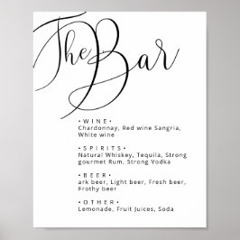 Classy Black white Calligraphy wedding bar menu ポスター
