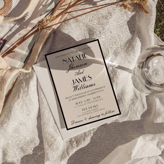 Classy Black White Old Money Fancy QR Code Wedding 招待状