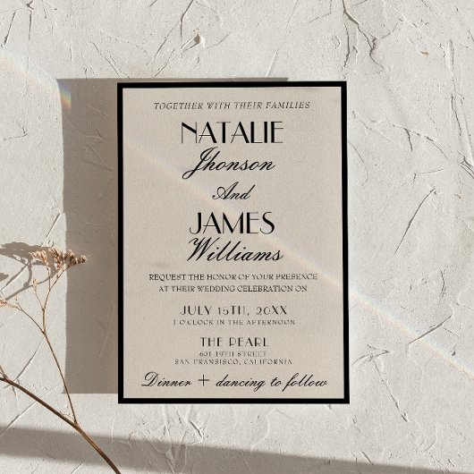 Classy Black White Old Money Fancy QR Code Wedding 招待状