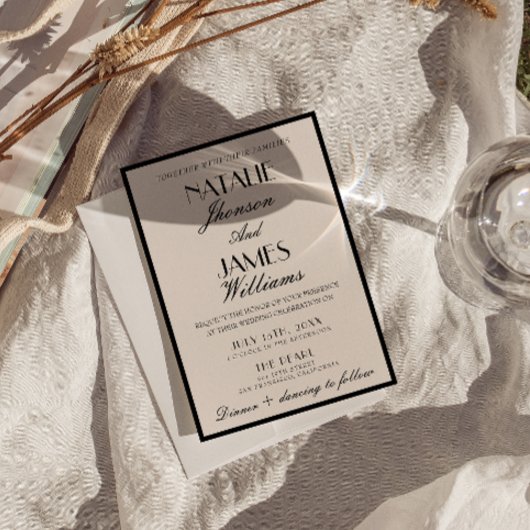 Classy Black White Old Money Photo QR Code Wedding 招待状