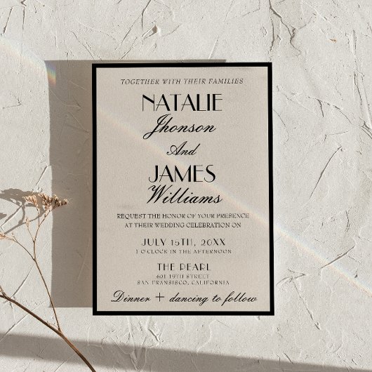 Classy Black White Old Money Photo QR Code Wedding 招待状