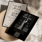 Classy Black White Old Money Photo QR Code Wedding 招待状