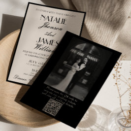 Classy Black White Old Money Photo QR Code Wedding 招待状