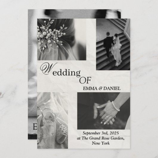 Classy Black & White Wedding Invitation 招待状 (正面/裏面)