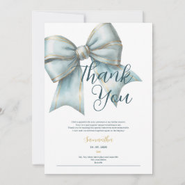 classy blue bow bridal shower thank you card 招待状